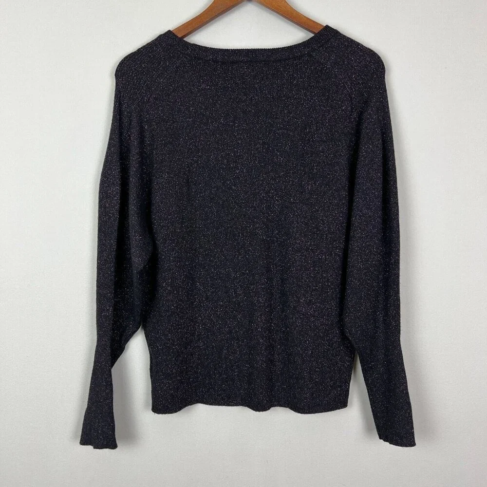 Express Sweater‎ Womens Large Black Pink Metallic Ribbed Knit Balloon Sleeve NEW